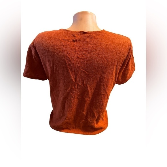 Madewell  Women’s Burnt Orange Tangerine Texture & Thread Wrap-Tie Top Medium - Picture 3 of 14